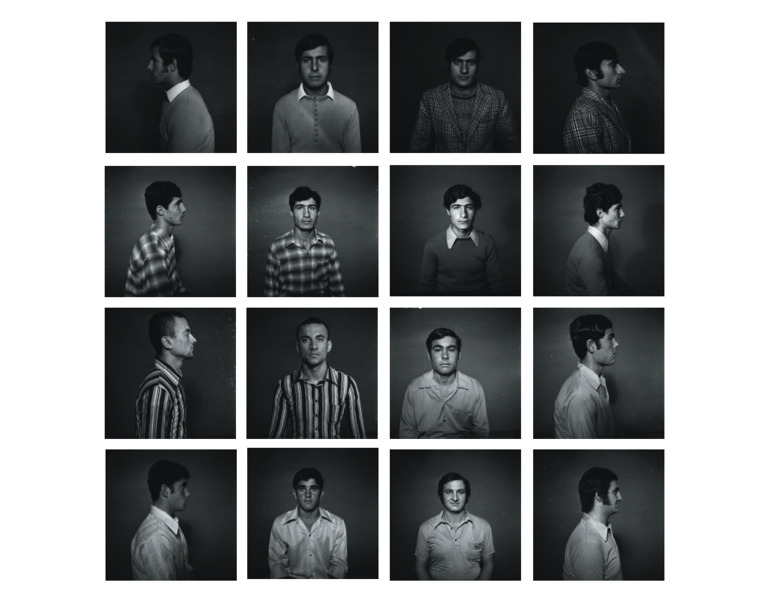 Before they got their military training. Eight young men posing front/profile, 1968-72 (from the series Objects of Study/Studio Shehrazade/Hashem El Madani/ Studio Practices)
